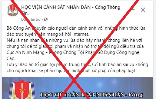 Cảnh báo giả mạo facebook Học viện Cảnh sát nhân dân hỗ trợ lấy lại tiền lừa đảo